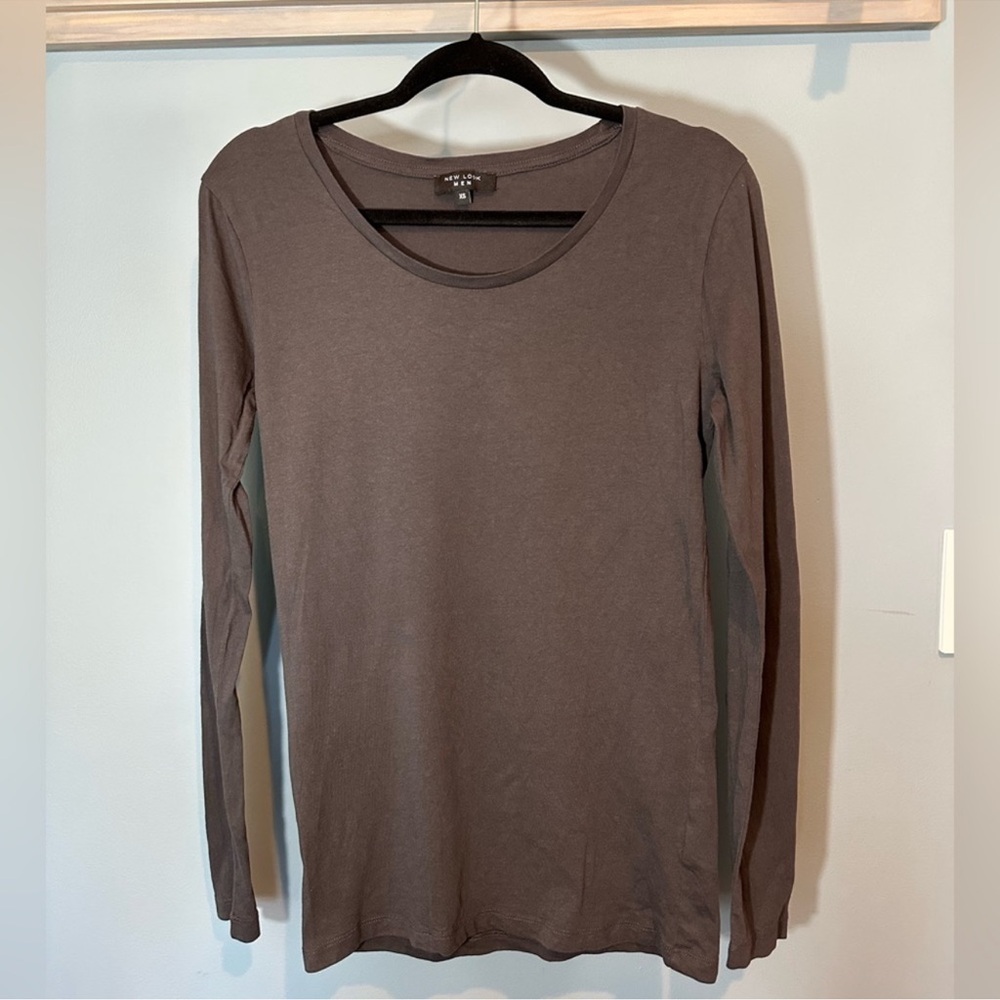 New Look Men’s Scoop-neck Long Sleeve T-Shirt in Grey